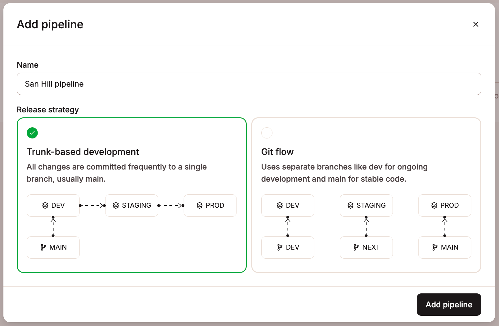 Choose the development strategy for your pipeline.